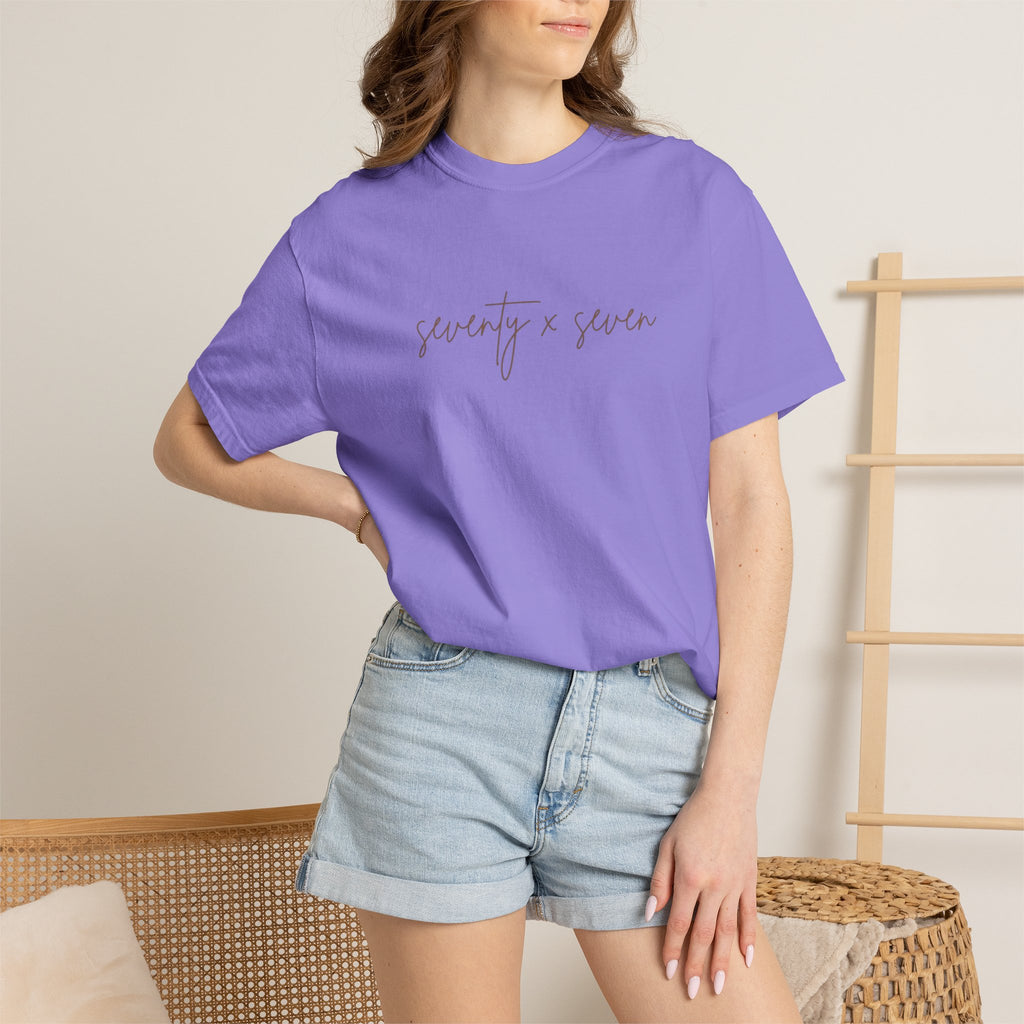 Seventy x Seven Script T-Shirt — Minimalist White Graphic Tee