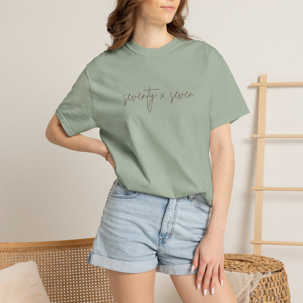 Seventy x Seven Script T-Shirt — Minimalist White Graphic Tee