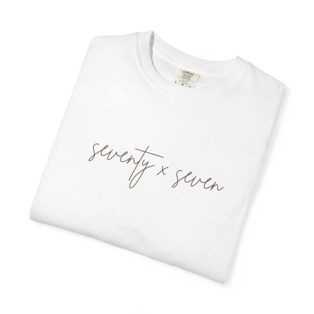 Seventy x Seven Script T-Shirt — Minimalist White Graphic Tee