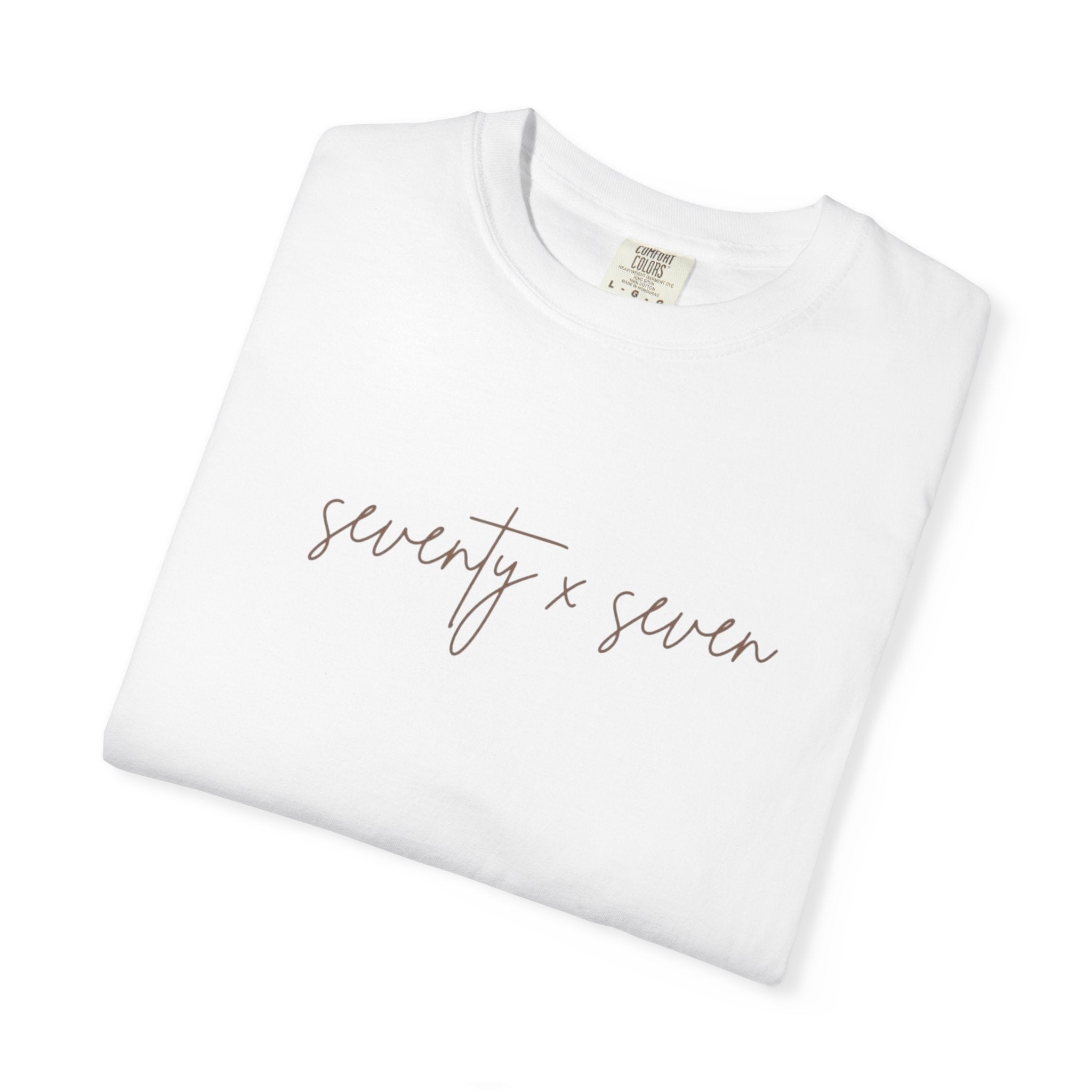 Seventy x Seven Script T-Shirt — Minimalist White Graphic Tee