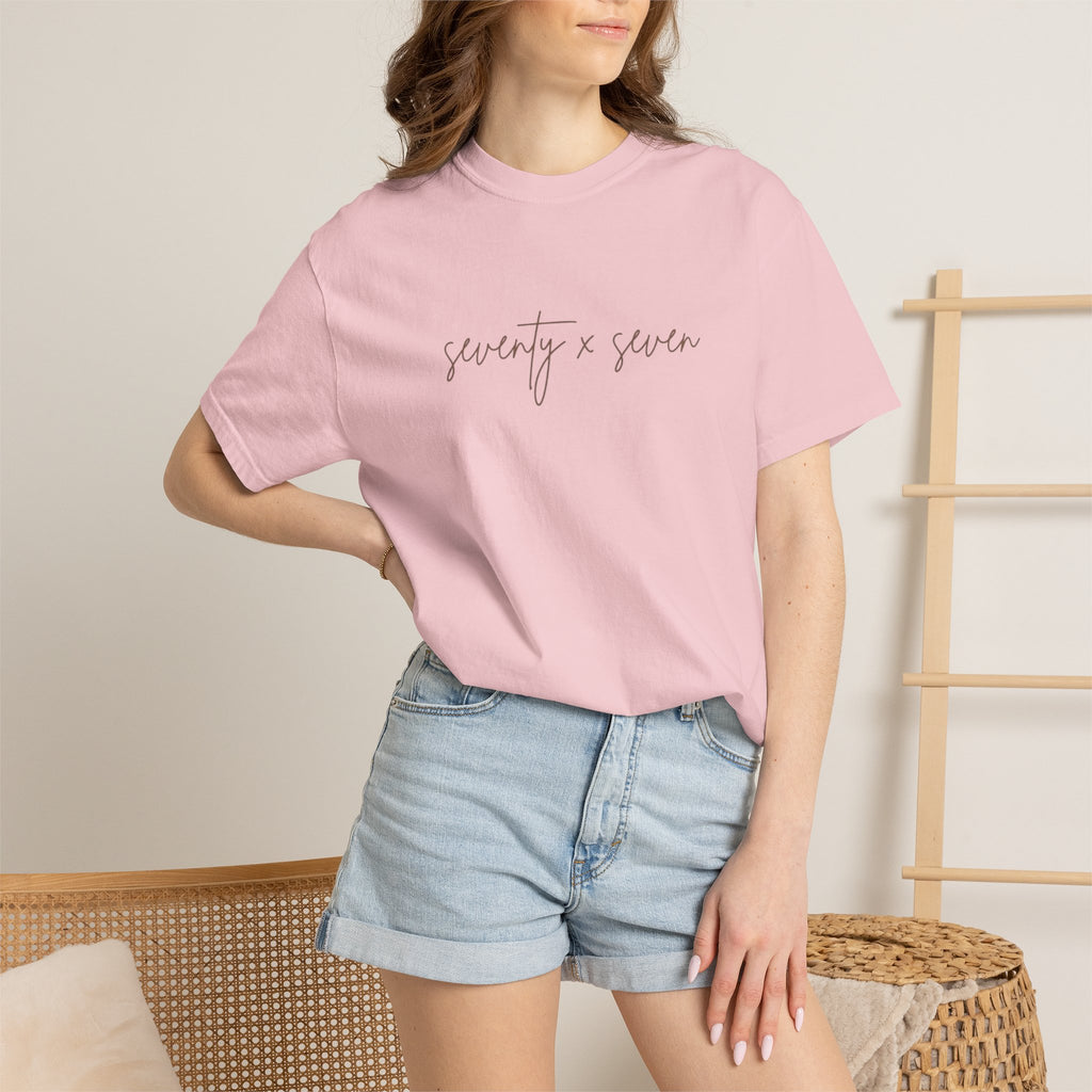 Seventy x Seven Script T-Shirt — Minimalist White Graphic Tee