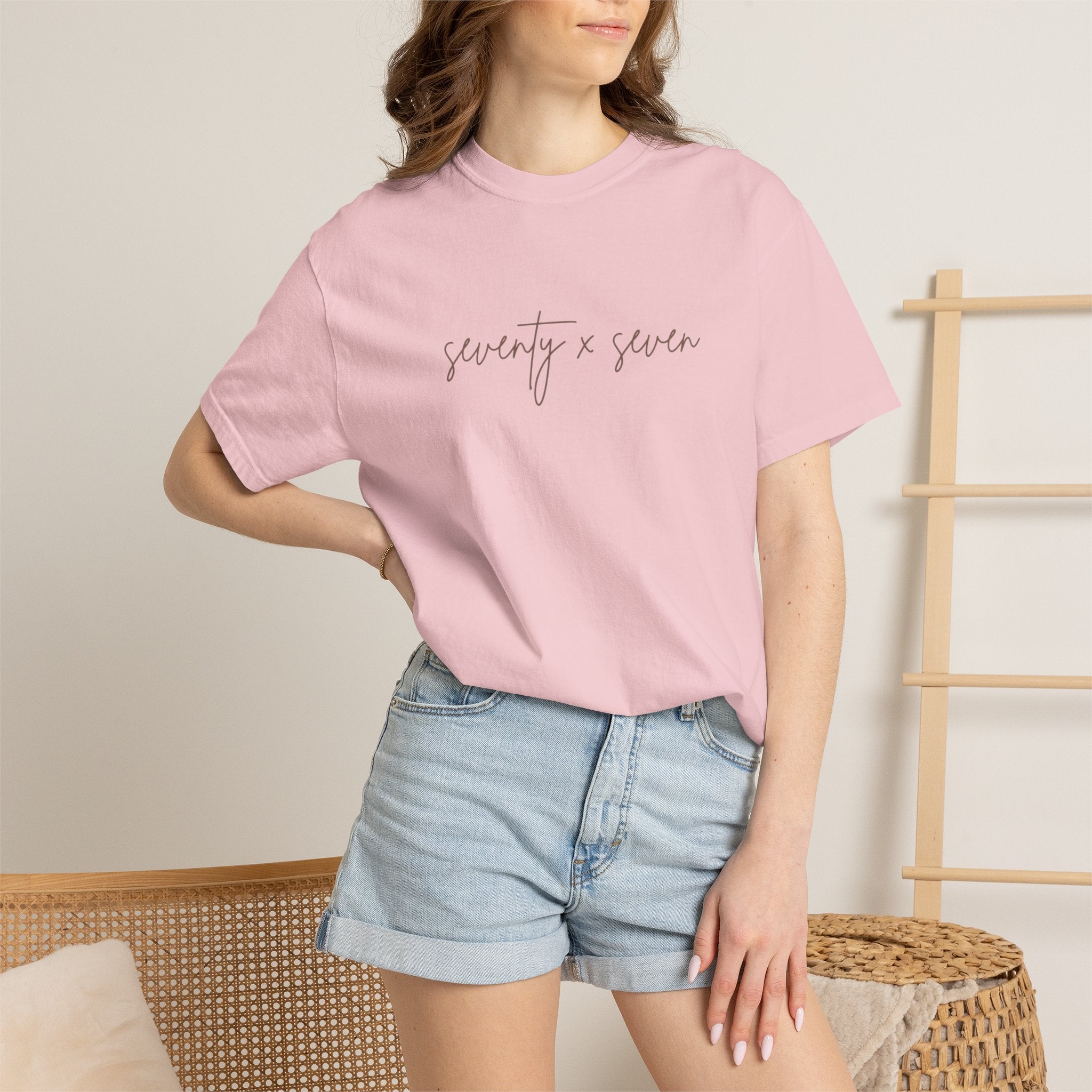 Seventy x Seven Script T-Shirt — Minimalist White Graphic Tee