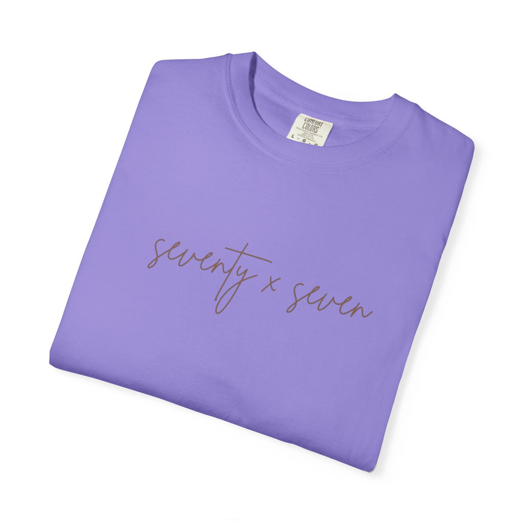 Seventy x Seven Script T-Shirt — Minimalist White Graphic Tee