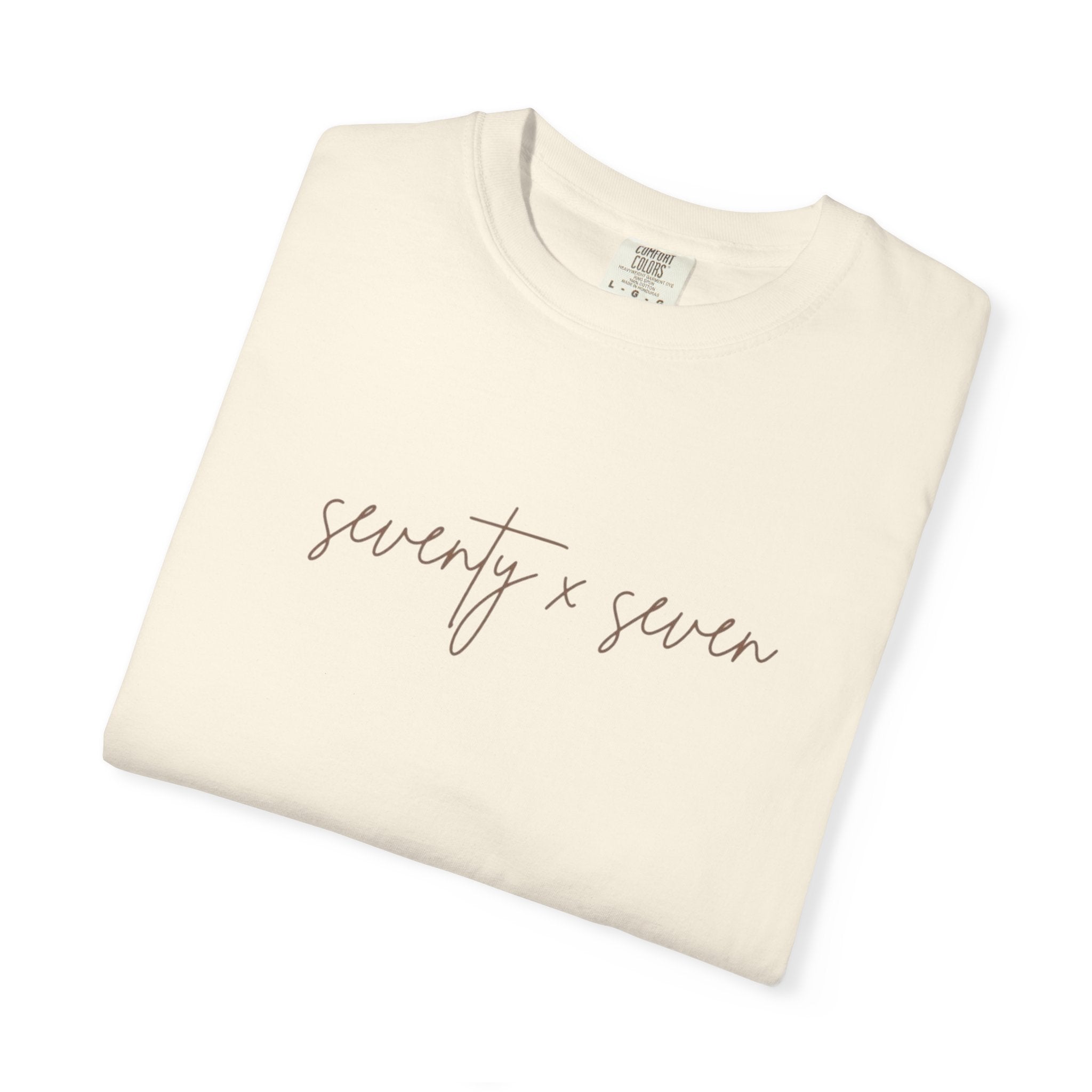 Seventy x Seven Script T-Shirt — Minimalist White Graphic Tee