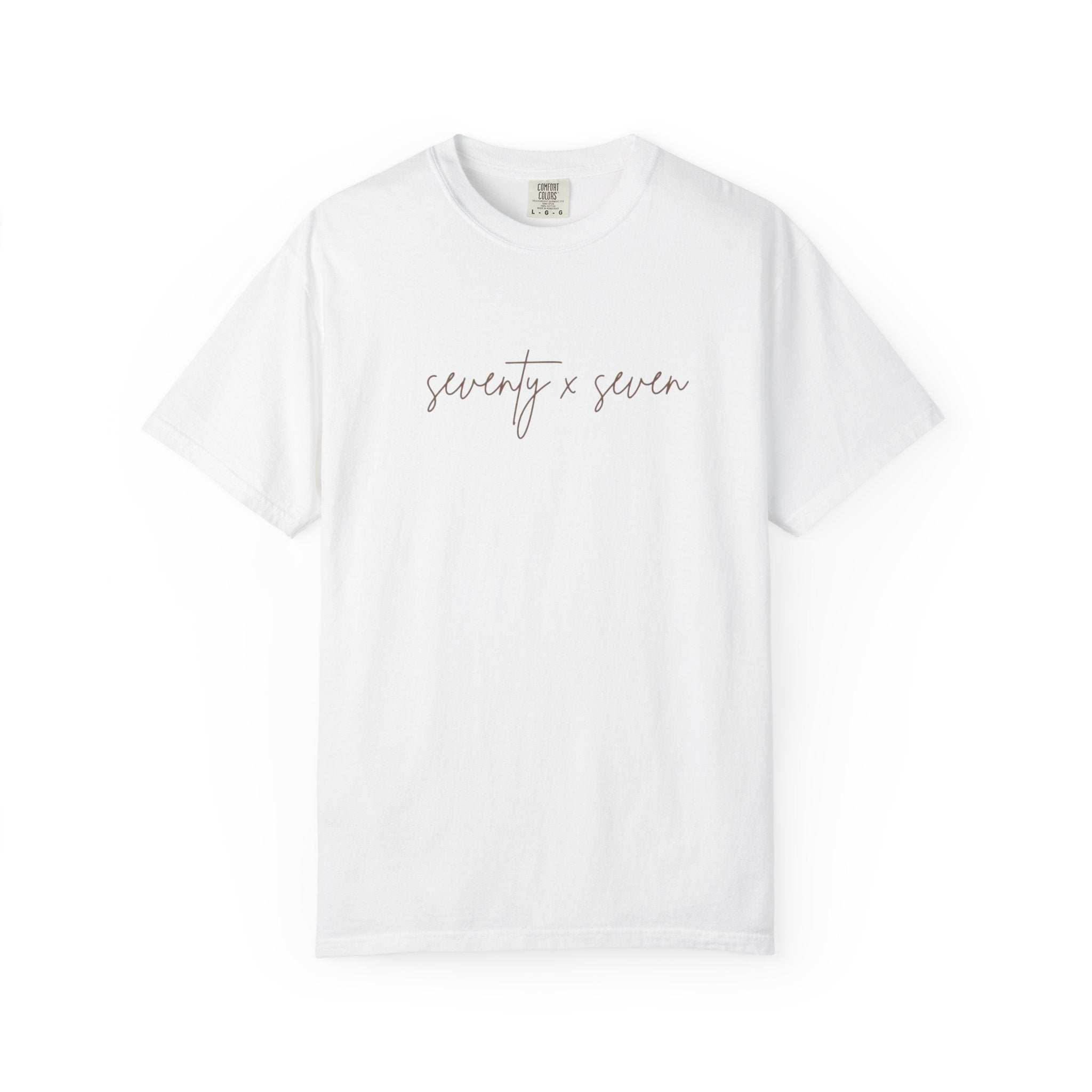 Seventy x Seven Script T-Shirt — Minimalist White Graphic Tee
