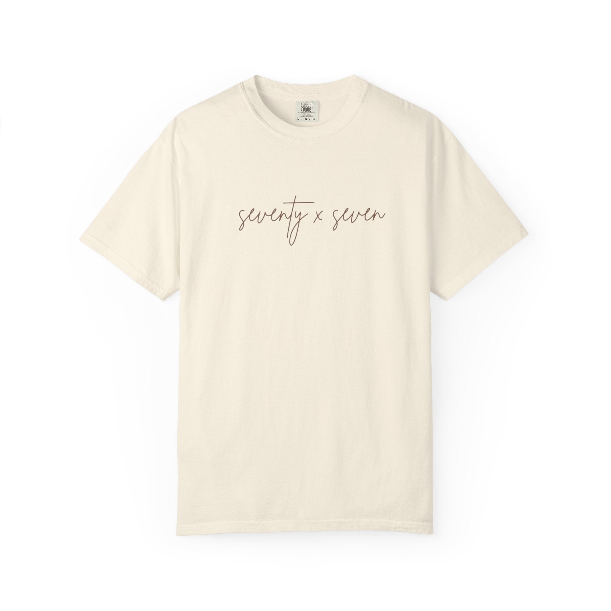 Seventy x Seven Script T-Shirt — Minimalist White Graphic Tee